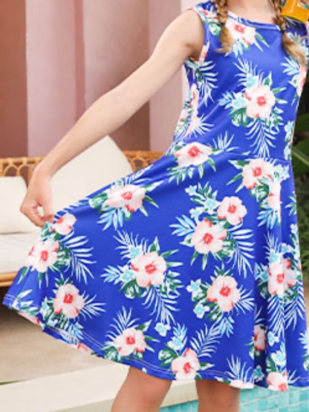 Amazon Girls Blue Floral Hawaiian Dress